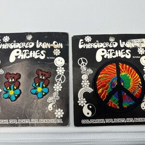 Flower Bears & Tie-dye Peace sign. Colorful Embroidered Iron-On Patches